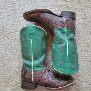 Roper Stiefel verdecktes Tragen Damen 8 braun grün Leder Western geprägt  - Bild 1 von 6