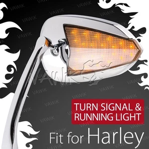 VAWiK Chrome Mirror w/ Flash LED Running Turn Signals Pair fits Harley-Davidson - Foto 1 di 11