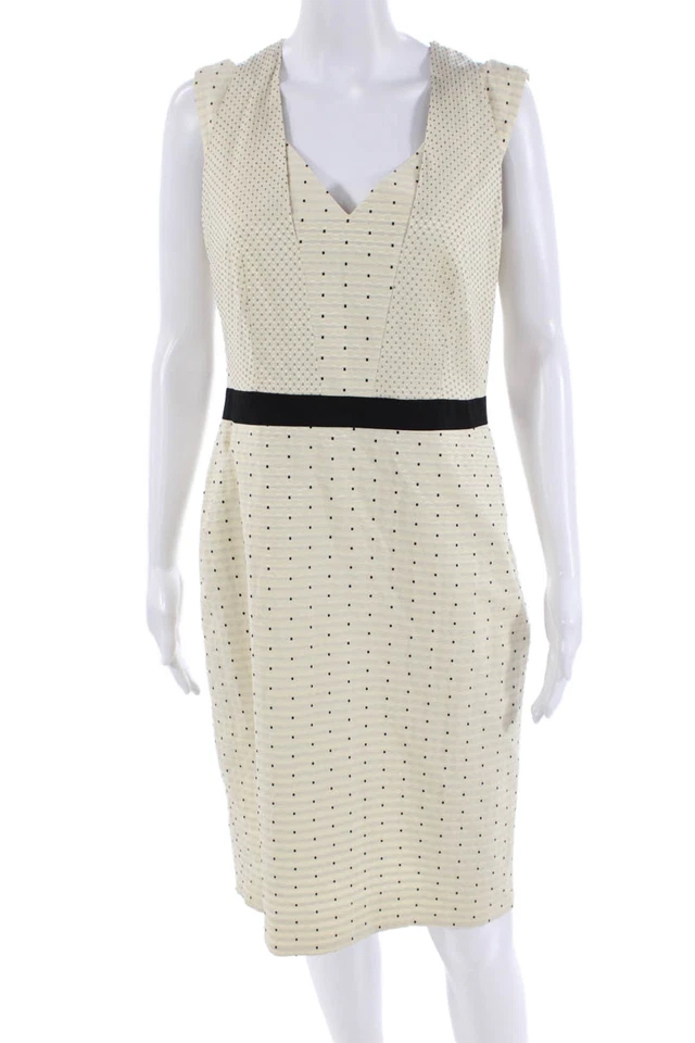 Piazza Sempione Womens Sheath Dress Beige Polka Dot V-Neck Midi Size 44 - Image 1 of 4
