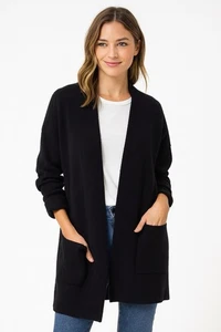 Eileen Fisher XS vorne offen Wolle Long Cardigan Pullover Mantel Taschen Oversized - Bild 1 von 9