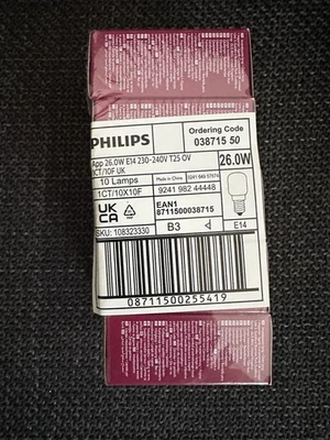 10 x Philips 26w Oven Lamp E14 SES Small Edison Screw Cooker Bulb 300° Tolerant - Image 1 of 4