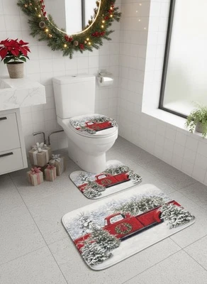 Decoraciones de Navidad - Juego de 3 alfombras de baño antideslizante alfombra de baño tapa de inodoro cubierta Foto 1 de 2