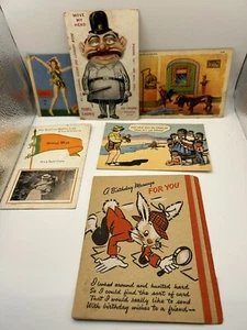 Lote 6 Tarjetas Postales De Colección Humor Suave Coloridas 1900-1950 DIVERTIDAS Tarjetas Cabeza Móvil - Imagen 1 de 13