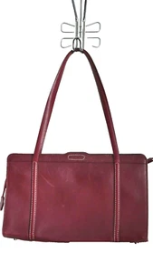 Bolso de Noche Pequeño Ann Taylor Cartera Granate Cuero Genuino Cremallera Top - Imagen 1 de 6