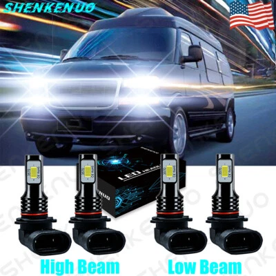 For GMC Savana 1500 2500 3500 97-14 Combo LED Headlight Kit Hi&Lo Beam 4pc Bulbs - Image 1 of 4