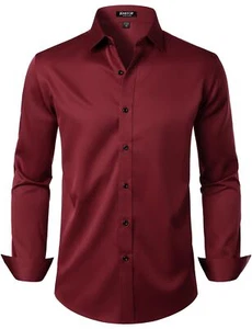 Men's Stretch Wrinkle Free Dress Shirts Formal Wedding Prom Long Sleeve Slim ... - Picture 1 of 7