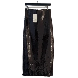 Zara Chocolate Brown Sequin Maxi Skirt Size L NWT - Picture 1 of 6