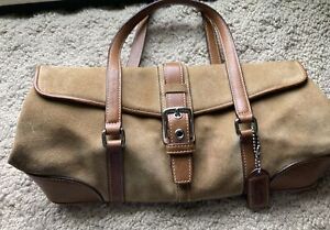 COACH CARRYALL HAMPTONS SMALL TAN SUEDE & LEATHER SATCHEL BAG 6726
