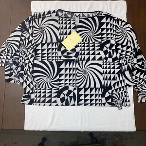 NWT QVC Marc Bouwer Women’s 2X Black & White Belle Sleeve Geometric Blouse - Picture 1 of 6