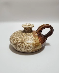Handmade Signed Small Pottery Jug With Handle, 3x4.5, Brown & Beige Speckled - Picture 1 of 9