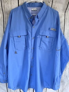 Columbia PFG Hemd Herren Angeln Omni Shade Knopfleiste blau XX-Large Taschen Klappe - Bild 1 von 9