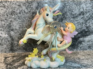 Vintage Follow Your Dreams Unicorn Rainbow Dreams Magical Dream Catcher Figurine - Picture 1 of 9