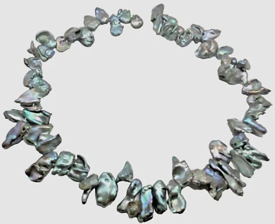 Keshi Perlen, Barock,   Strang 40 cm, ca. 60 Stück tahiti grau,  glänzend (7/8) - Bild 1 von 4