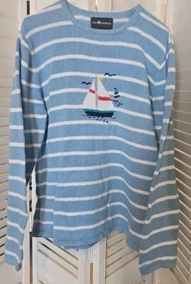 Suéter Sag Harbor Mujer Lite Azul Blanco Rayas Algodón Velero Talla XL Náutico Foto 1 de 4