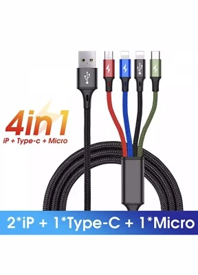 Multi Charging Cable 4 in 1 Multiple USB Fast Charger For iPhone Type C MicroUSB - Image 1 of 4