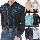 Mens Long Sleeve Shirts Button Down Western Cowboy Tees Slim Blouse Formal ❀