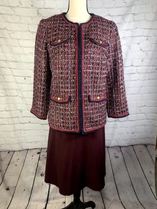 Traje Talbots 2 Piezas Botón Dorado Borgoña Negro Tweed Chaqueta y Falda Tejida Talla 8 - Imagen 1 de 24