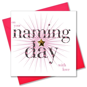 Baby Naming Card, Pink Stars, Embellished with a shiny padded star - Picture 1 of 1