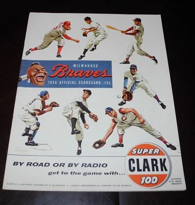 1956 Milwaukee Braves vs Indians Baseball Scorecard Program EXHIBITION GAME - Image 1 of 4