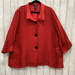 NWT Ali Miles 3X Solid Red Metallic Sheen Collared Blouse Top Button 3/4 Sleeve - Picture 1 of 17