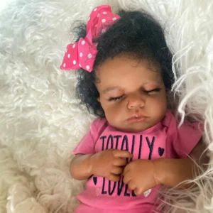 19'' Lifelike Reborn Baby Dolls Vinyl Sleeping Newborn Doll LOULOU Dark Skin - Picture 1 of 3