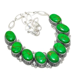 Green Copper Turquoise Gemstone Handmade 925 Sterling Silver Jewelry Necklace - Picture 1 of 6