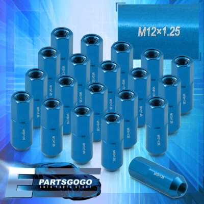 20PCS M12x1.25mm Heavy Duty Steel Open Extended Wheels Rims Lug Nuts Set Blue Foto 1 de 3