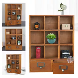 9 Cube Storage Shelf Vintage Organizer Small Item Display Cabinet With 2 Drawers - Picture 1 of 12