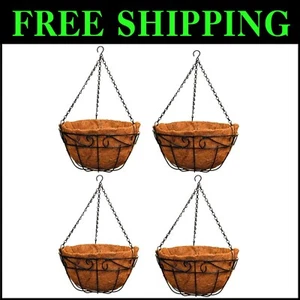 Rust-Resistant Metal Planter Baskets - Versatile Hanging Garden Decor, Pack of 4 - Picture 1 of 9