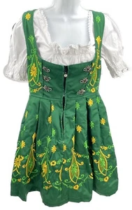 38S Green Dirndl Embroidered Dress Lace Apron Crop Top German Dress 3 Piece - Picture 1 of 11