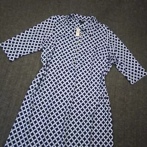 Talbots Shift Dress 2X Blue White Ikat Collared 3/4 Sleeve Artsy Abstract NEW - Picture 1 of 10