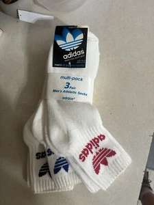 NEW 3 Vintage Pair Adidas Socks Mens Blue Red Black TREFOIL Logos Made USA NOS - Picture 1 of 7