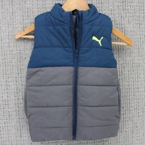 PUMA Quilted Vest Kids Youth XS Navy Blue & Gray Full Zip Sleeveless Embroidered - Picture 1 of 8