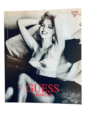 Vtg Guess Print Ad 1992 Anna Nicole Smith White Bra Black Fishnets 9x11 inch - Image 1 of 2