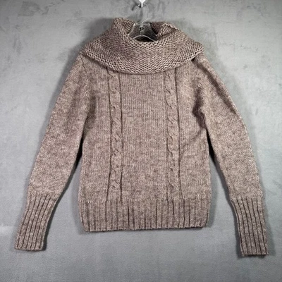 Zara Man Sweater Mens M Brown Cable Knit Alpaca Blend Turtleneck Cozy Fisherman - Image 1 of 4