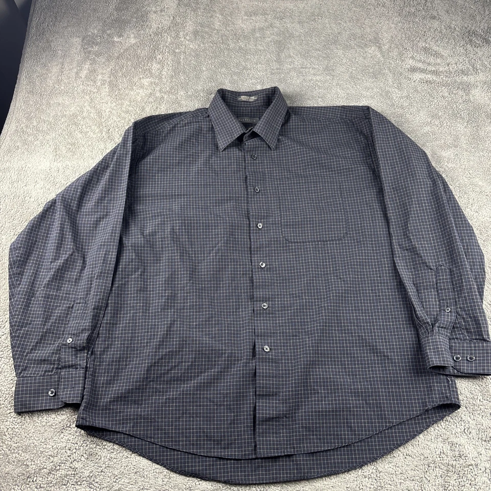 Van Heusen Dress Shirt Mens Large 16-16.5 Black CheckLong Sleeve Wrinkle Free - Image 1 of 4