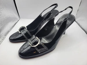 Circa Joan & David Damen-Slingback-Heels schwarz Leder Größe 10 silberne Schnalle - Bild 1 von 5