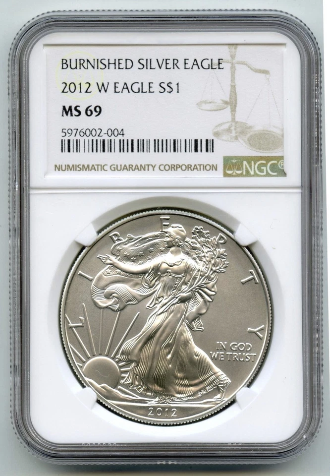 2012-W Brunito Argento Aquila 1 Oncia NGC MS69 Certificato West Punto Mint - - Immagine 1 di 2