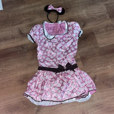 Disney Minnie Mouse Halloween Costume pink polka dot dress & ears Junior Sz 7-9 - Image 1 of 4