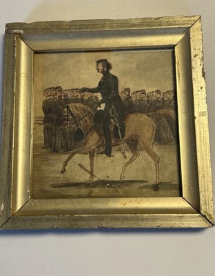 1860's Folk Art Watercolor on Paper of Uniformed CIVIL WAR Officer on Horseback - Image 1 of 4
