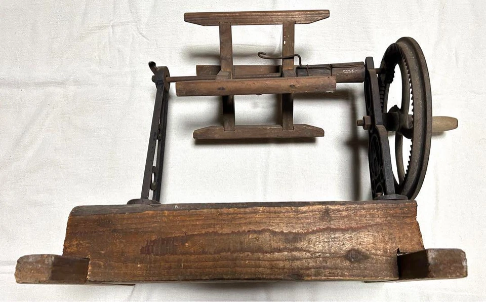 Antique Japanese Wooden Spinning Wheel Silk Winder with Handle Traditional Tool - Image 1 of 4