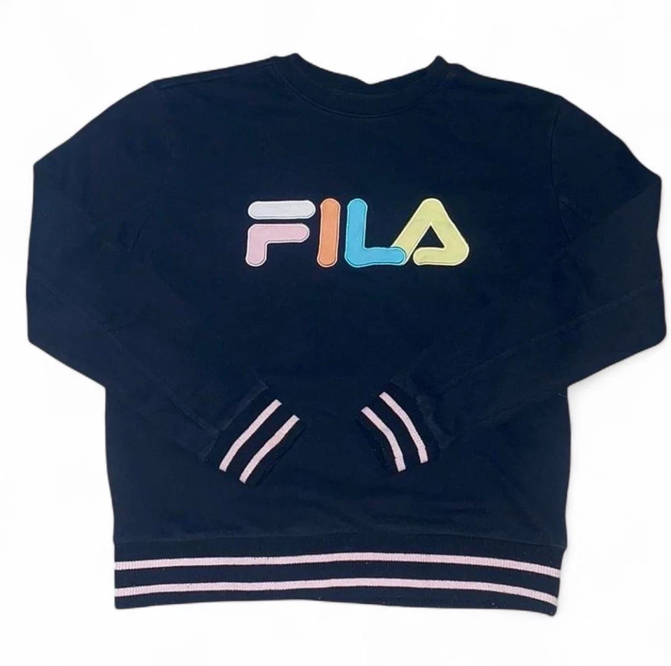 FILA Sudadera Pullover Cuello Redondo Colorido Logo Negro Cómoda Para Mujer Talla Pequeña Y2K Foto 1 de 4