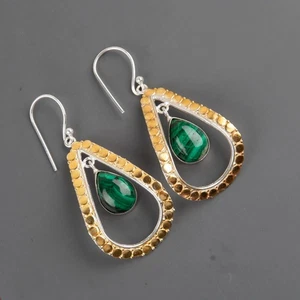 Pendiente colgante de plata de ley con piedras preciosas de malaquita de 2,27" 925 estampado joya para mujer - Imagen 1 de 6