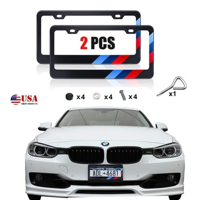 2pcs For BMW 1/2/3/4/5/6/7/8 Series Front+Rear License Plate Frame Cover M Power - Image 1 of 4