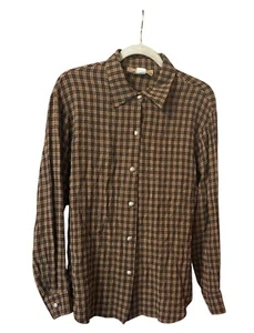 Damen Vintage bemalt Pony Knopfleiste kariert braun schwarz MED Hemd Concho Knöpfe USA - Bild 1 von 8