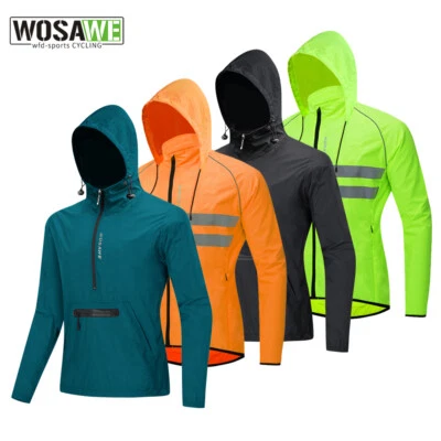 WOSAWE Men Cycling Jacket Windproof Hooded Coat MTB Bike Reflective Winbreaker - Image 1 of 4