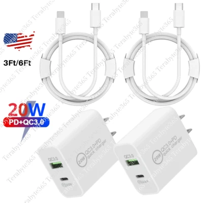 Paquete de 2 cables adaptadores USB-C cargador rápido PD tipo C de 20 W para iPhone 14 13 12 11 Pro Foto 1 de 4