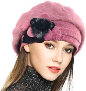Lady French Beret 100% Wool Beret Floral Dress Beanie Winter Hat - Picture 1 of 12
