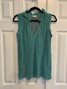 Sundance dusty turquoise top, embroidered & lined, Sz S, sleeveless, boho, lacy - Picture 1 of 11