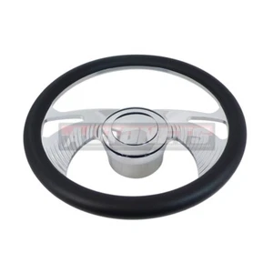 Volante de cuero Boomerang Camaro Impala StreetRod de aluminio de 14" 9 pernos - Imagen 1 de 7